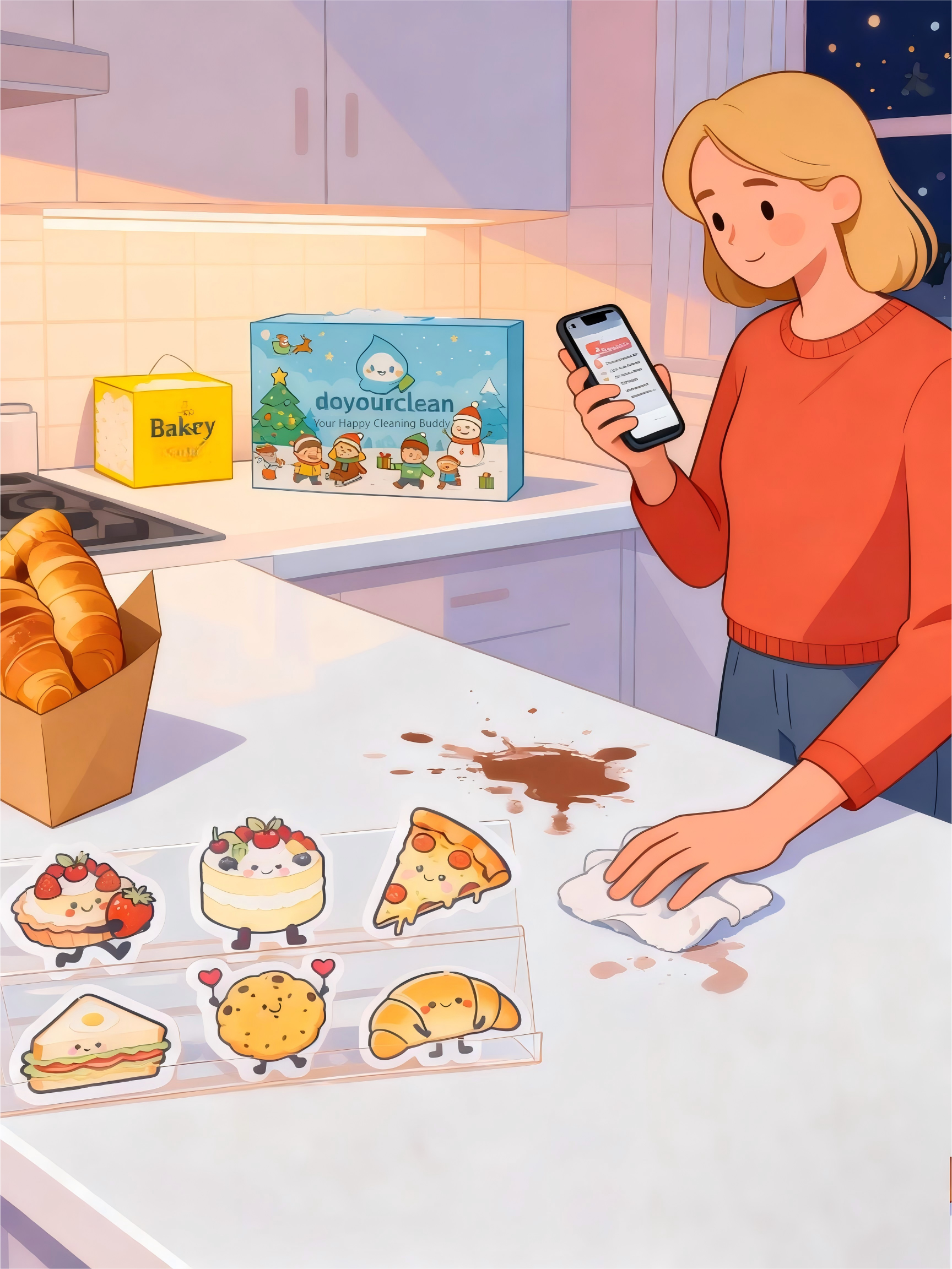 DoYourClean cellulose sponge gift boxes styled as a cozy Christmas teacher and Secret Santa gift